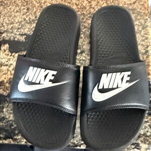 Nike Black Slides with White Logo